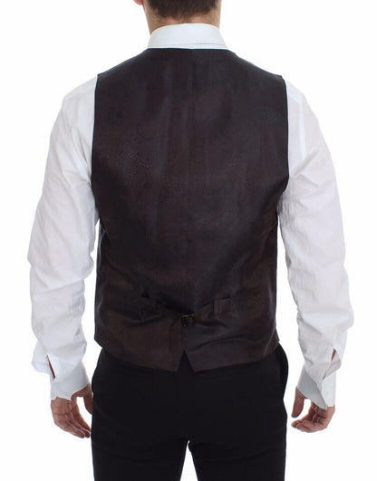Dolce & Gabbana Elegant Brown Checkered Wool Dress Vest - PER.FASHION