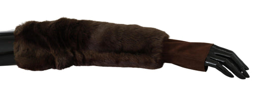 Dolce & Gabbana Elegant Brown Fur & Leather Elbow-Length Gloves - PER.FASHION