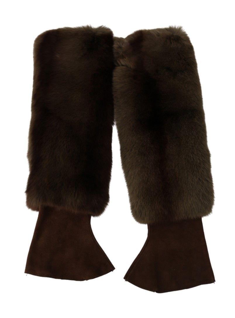 Dolce & Gabbana Elegant Brown Fur & Leather Elbow-Length Gloves - PER.FASHION
