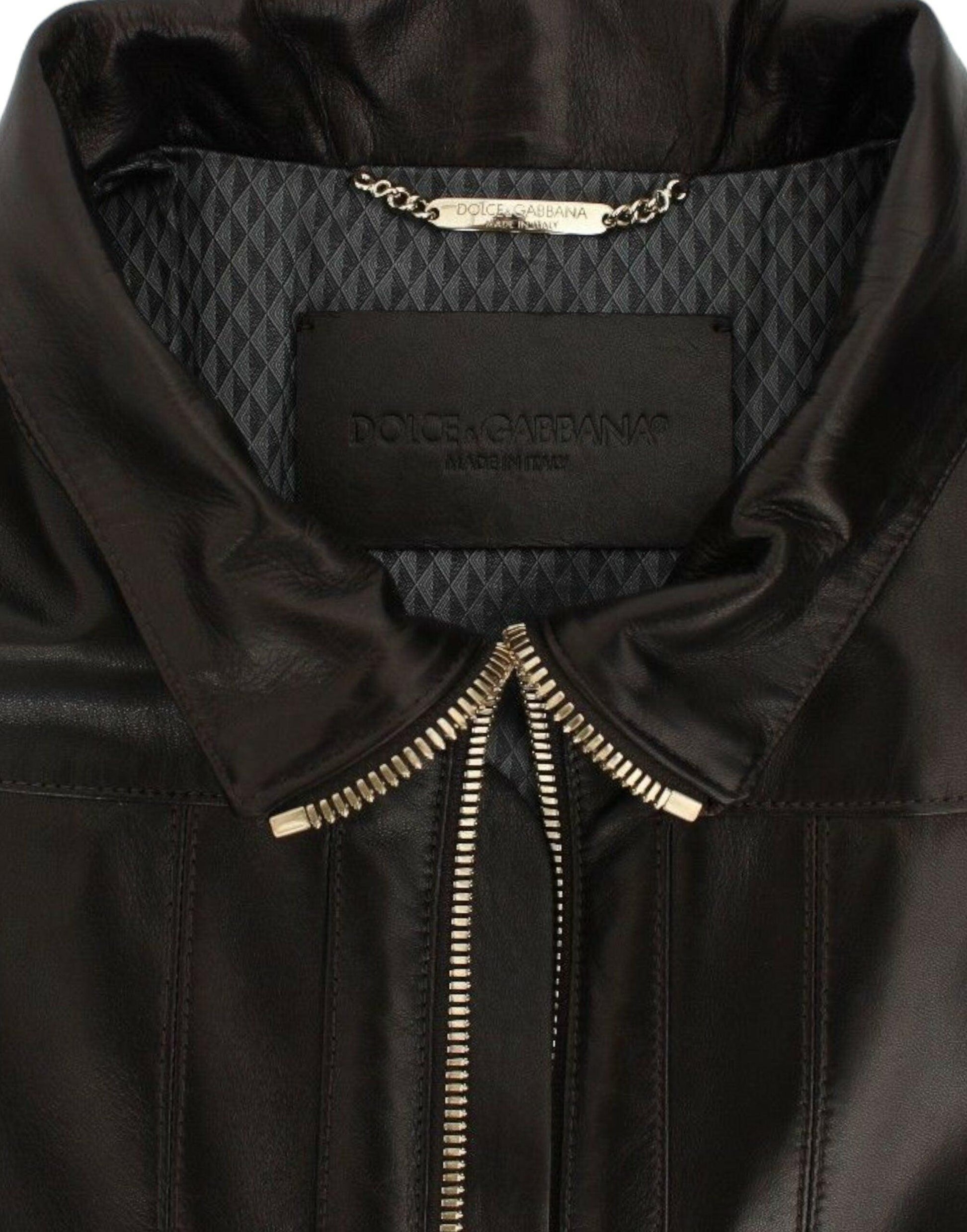 Dolce & Gabbana Elegant Brown Gold-Detailed Leather Jacket - PER.FASHION