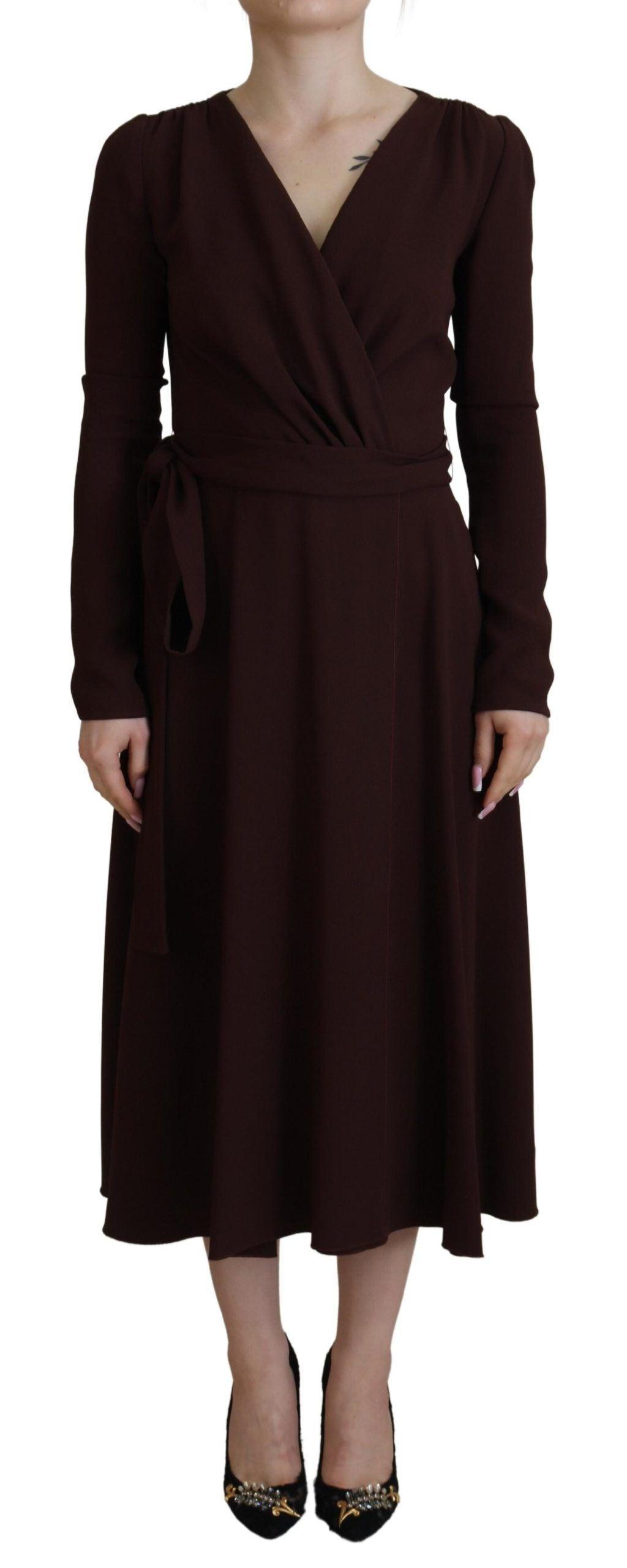 Dolce & Gabbana Elegant Brown Long Sleeve Wrap Dress - PER.FASHION