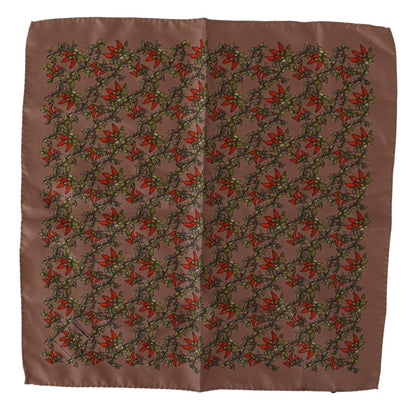 Dolce & Gabbana Elegant Brown Silk Pocket Square with Carrot Print - PER.FASHION