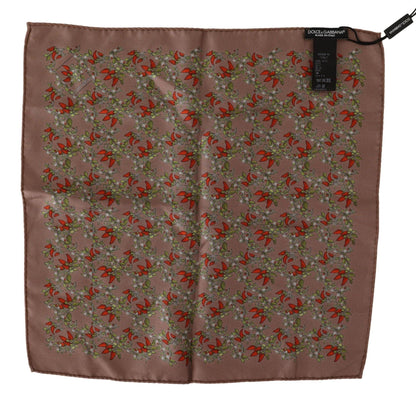 Dolce & Gabbana Elegant Brown Silk Pocket Square with Carrot Print - PER.FASHION