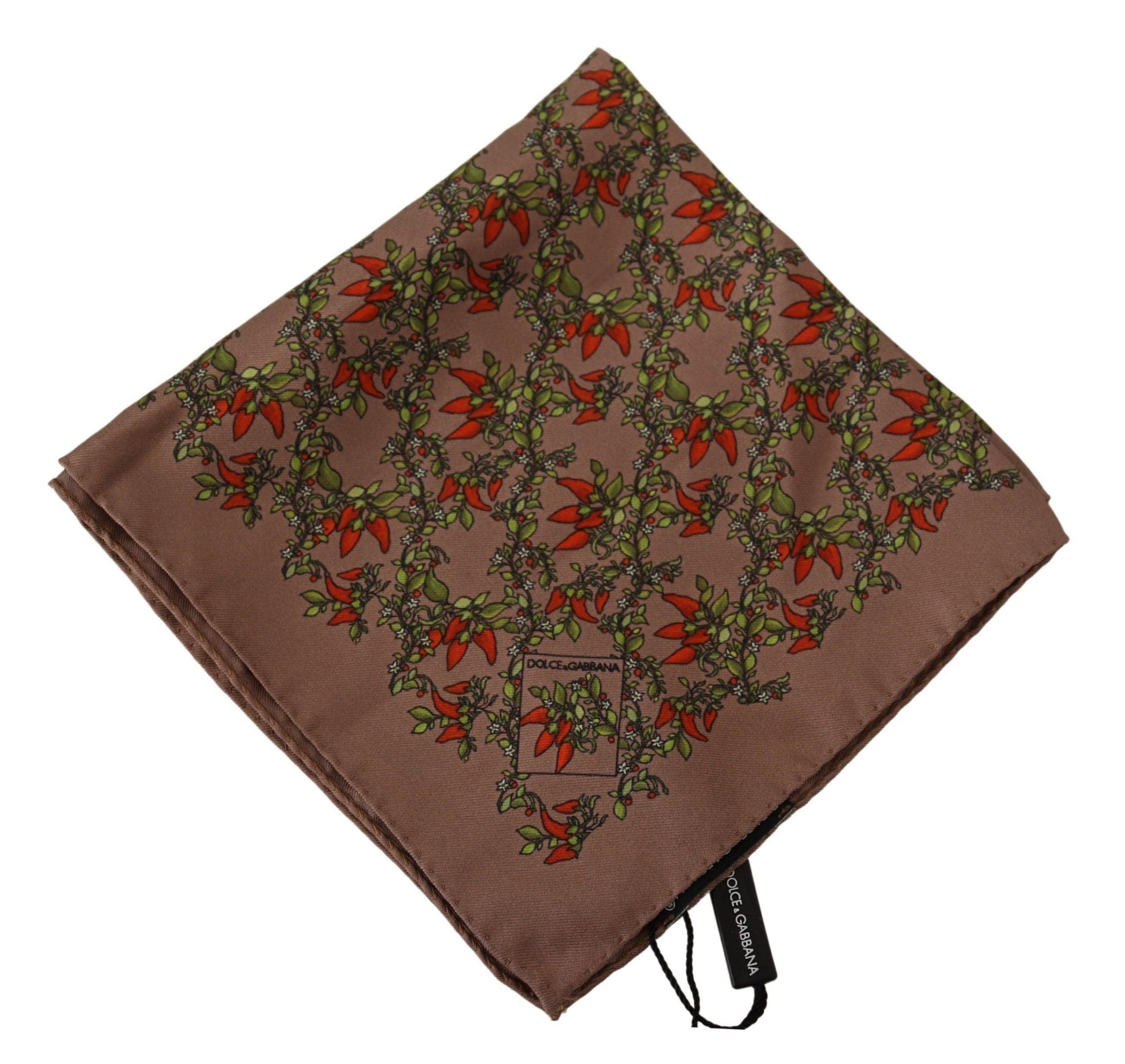 Dolce & Gabbana Elegant Brown Silk Pocket Square with Carrot Print - PER.FASHION