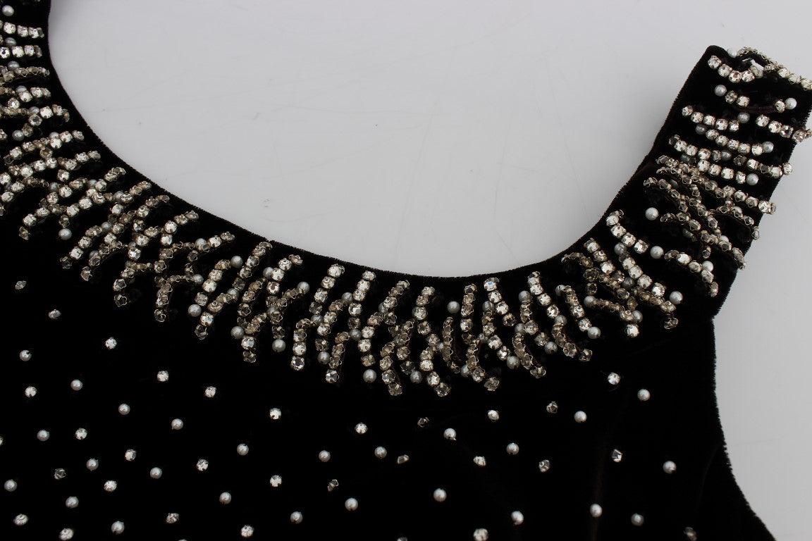 Dolce & Gabbana Elegant Brown Velvet Crystal Gown - PER.FASHION
