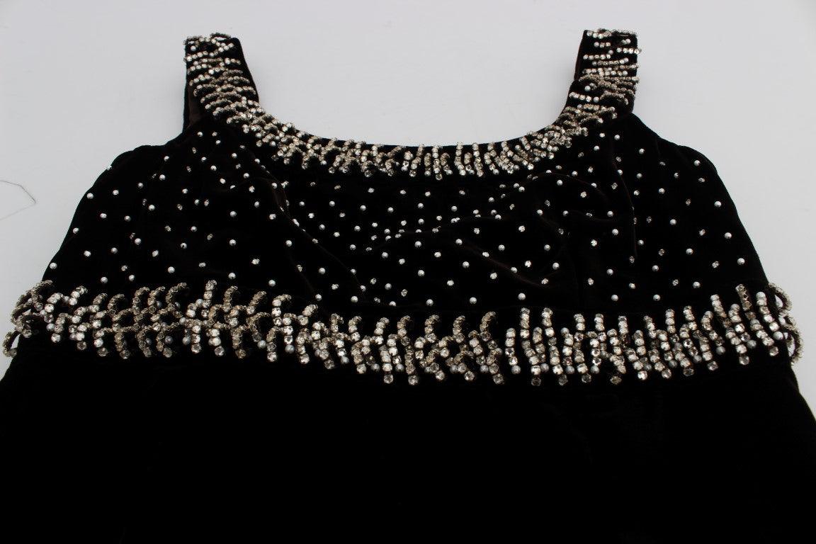Dolce & Gabbana Elegant Brown Velvet Crystal Gown - PER.FASHION