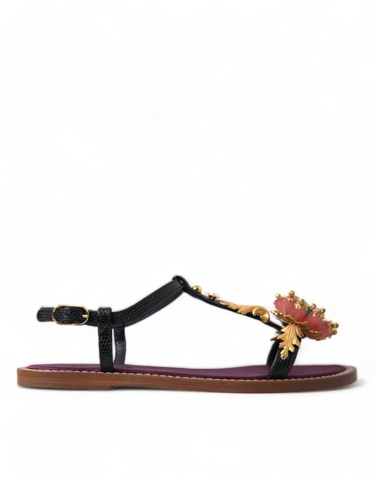 Dolce & Gabbana Elegant Crystal-Adorned Flat Sandals - PER.FASHION