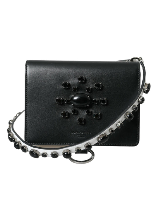Dolce & Gabbana Elegant Crystal-Embellished Leather Card Holder - PER.FASHION
