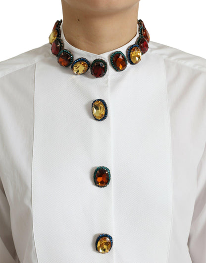 Dolce & Gabbana Elegant Crystal-Embellished White Cotton Top - PER.FASHION