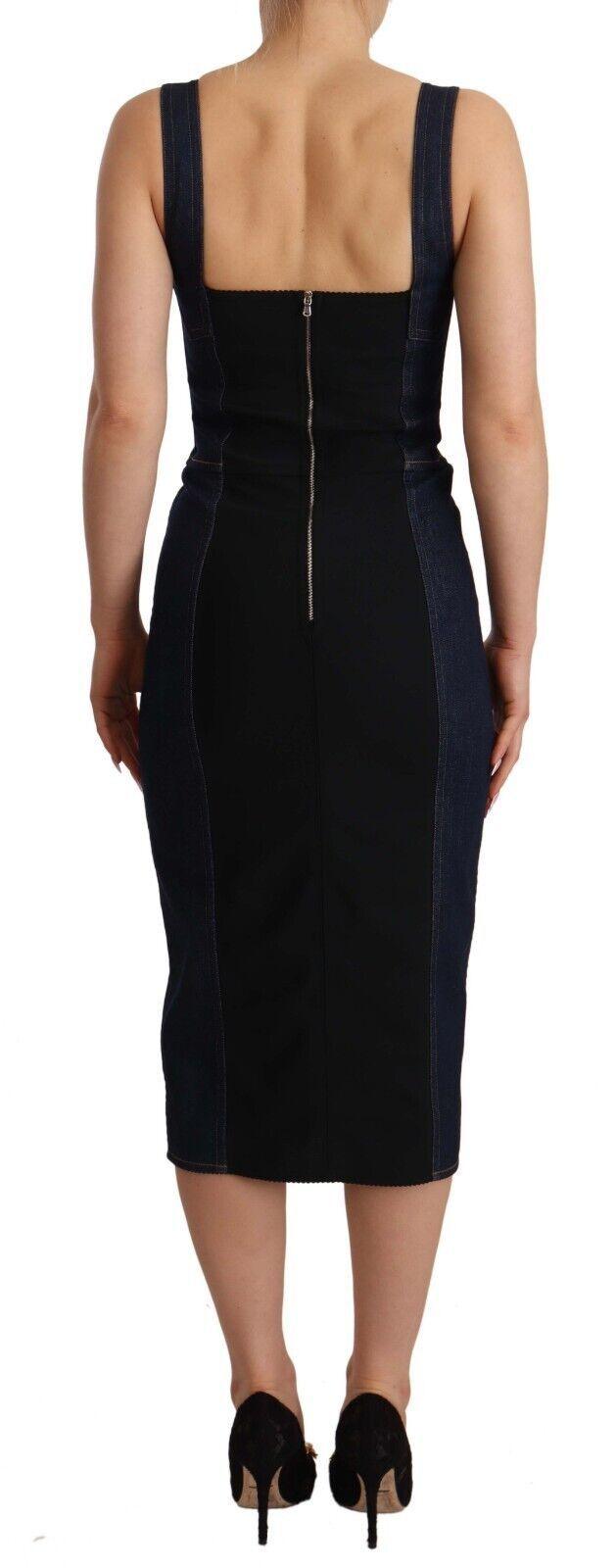 Dolce & Gabbana Elegant Dark Blue Denim Sheath Midi Dress - PER.FASHION