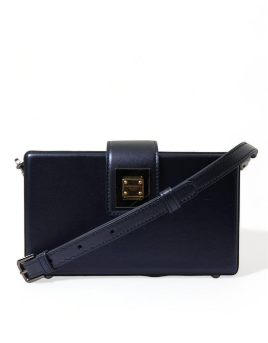 Dolce & Gabbana Elegant Dark Blue Lambskin Leather Box Bag - PER.FASHION