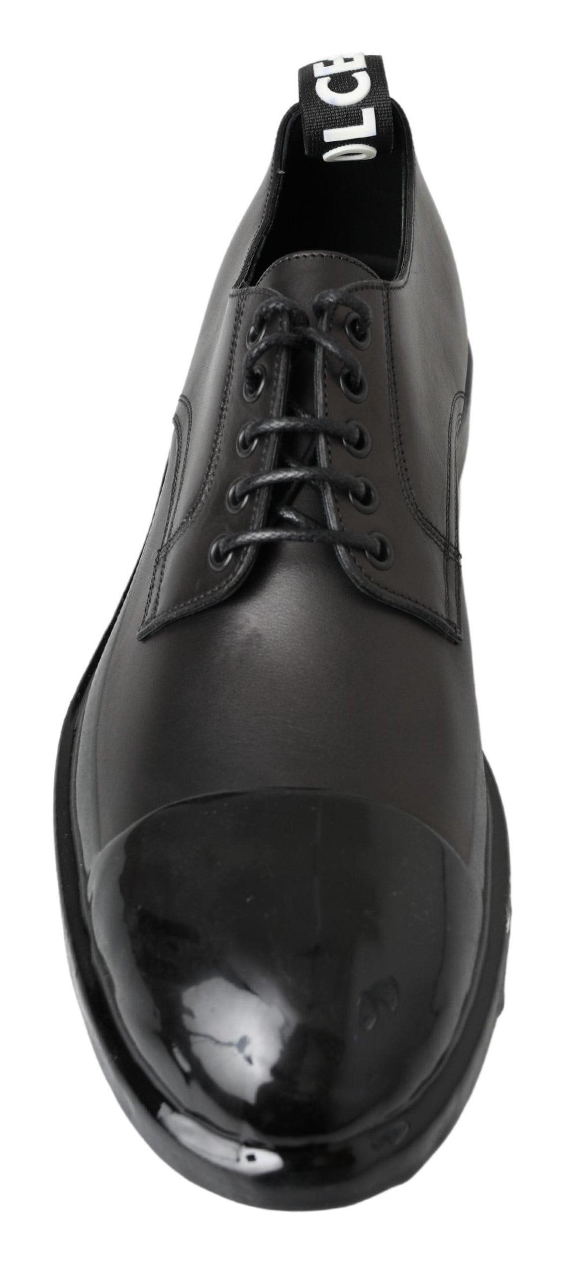 Dolce & Gabbana Elegant Derby Lace-Up Leather Shoes in Black - PER.FASHION