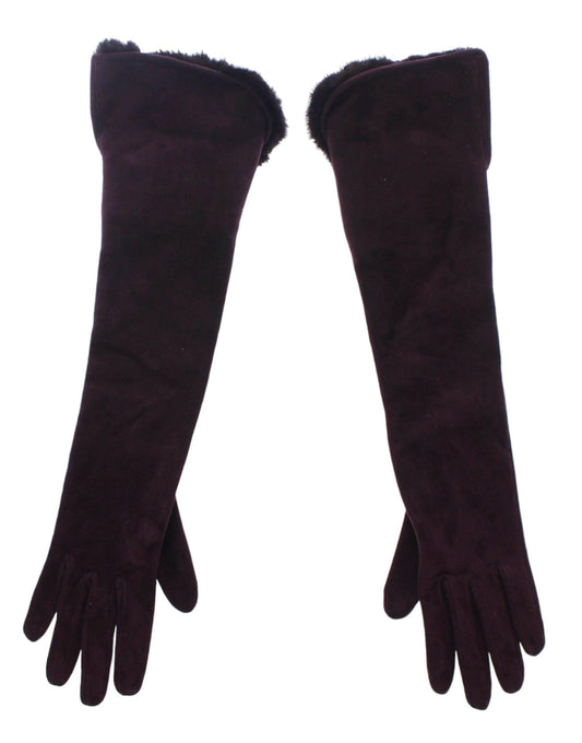 Dolce & Gabbana Elegant Elbow Length Purple Fur Gloves - PER.FASHION
