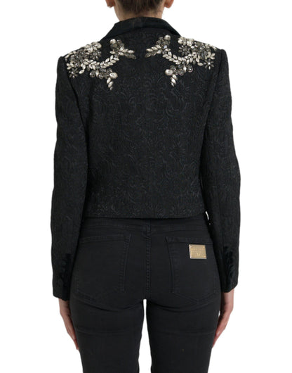 Dolce & Gabbana Elegant Embellished Black Overcoat Jacket - PER.FASHION