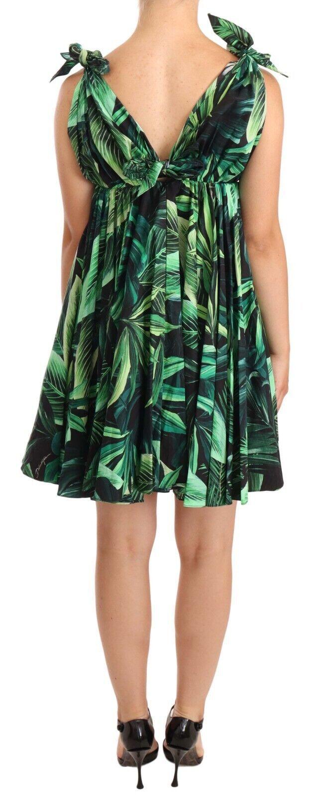 Dolce & Gabbana Elegant Flared Mini A-Line Dress in Green Leaf Print - PER.FASHION