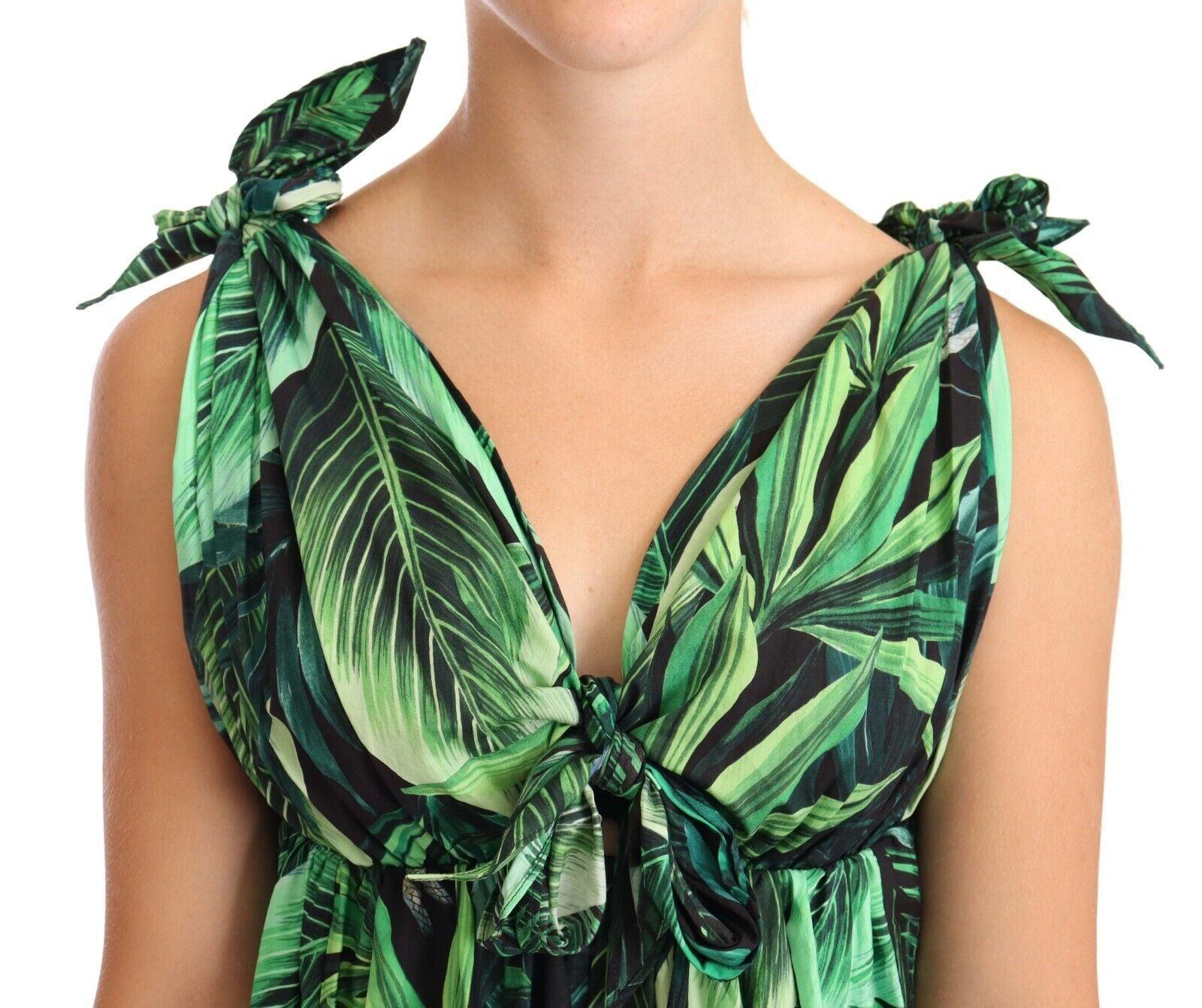 Dolce & Gabbana Elegant Flared Mini A-Line Dress in Green Leaf Print - PER.FASHION