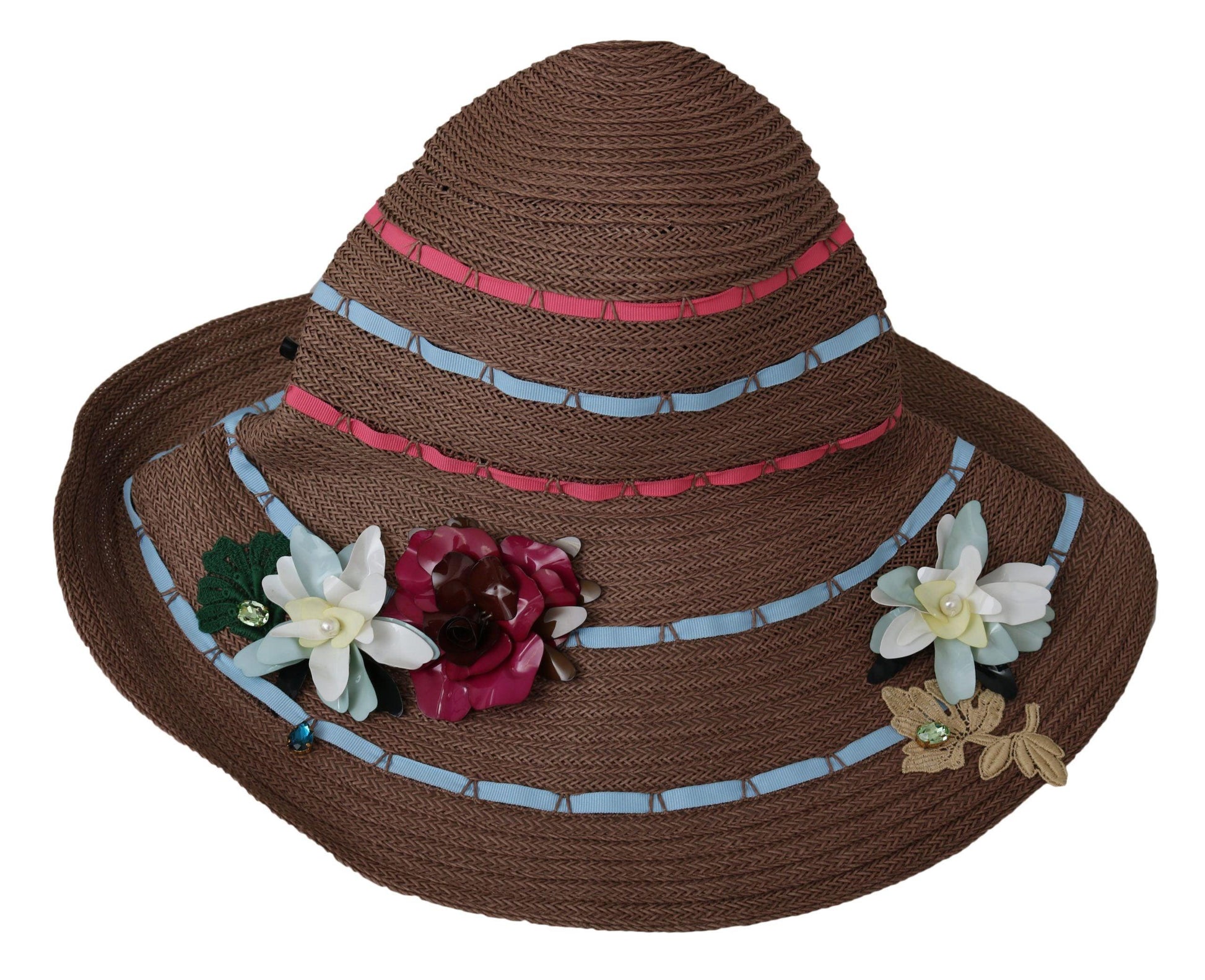 Dolce & Gabbana Elegant Floppy Straw Hat with Floral Accents - PER.FASHION