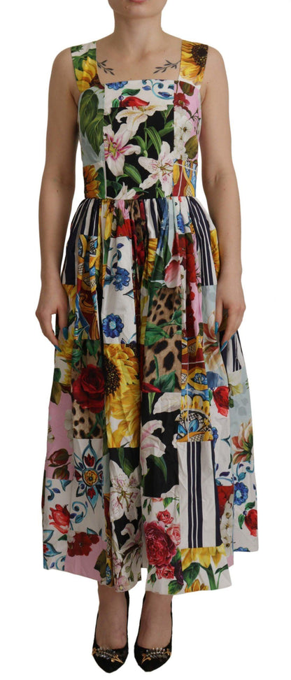 Dolce & Gabbana Elegant Floral A-Line Cotton Dress - PER.FASHION