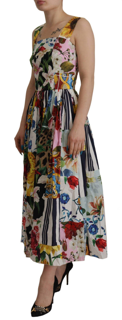 Dolce & Gabbana Elegant Floral A-Line Cotton Dress - PER.FASHION