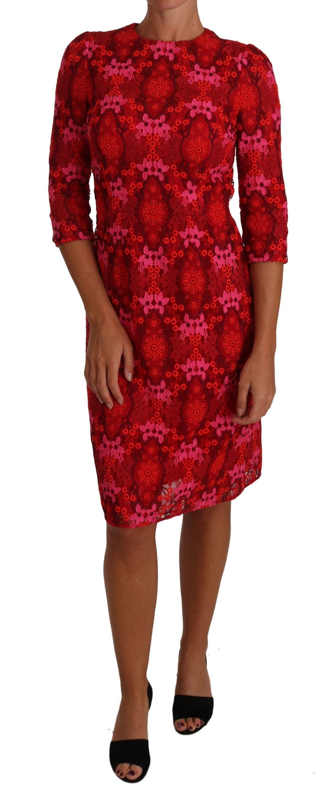 Dolce & Gabbana Elegant Floral Crochet Knee-Length Dress - PER.FASHION