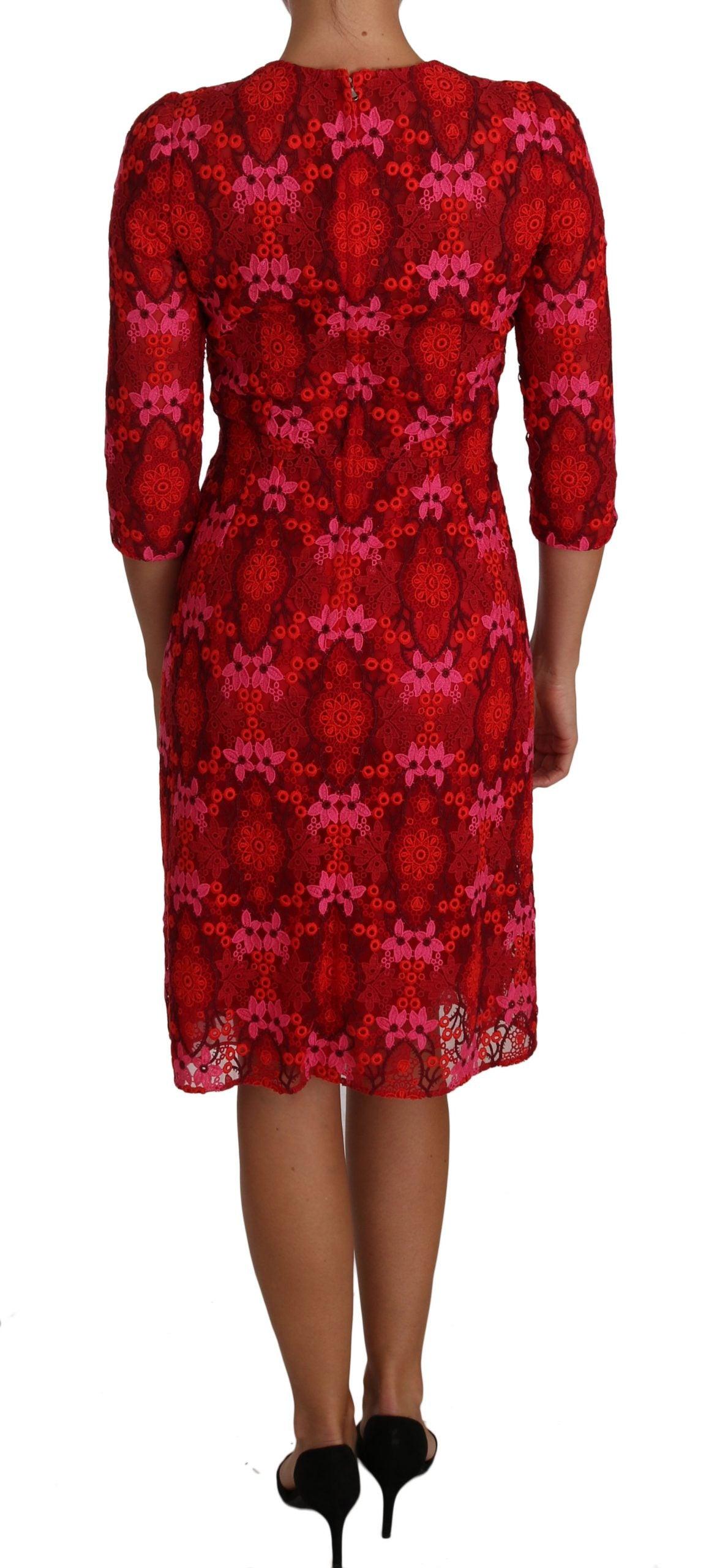 Dolce & Gabbana Elegant Floral Crochet Knee-Length Dress - PER.FASHION