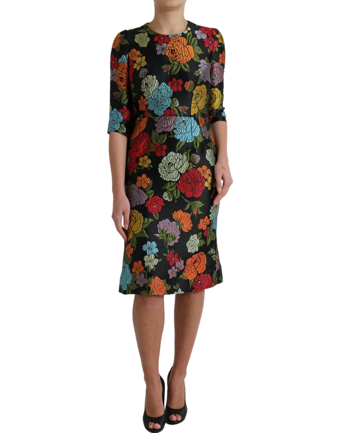 Dolce & Gabbana Elegant Floral Embroidered Pencil Dress - PER.FASHION