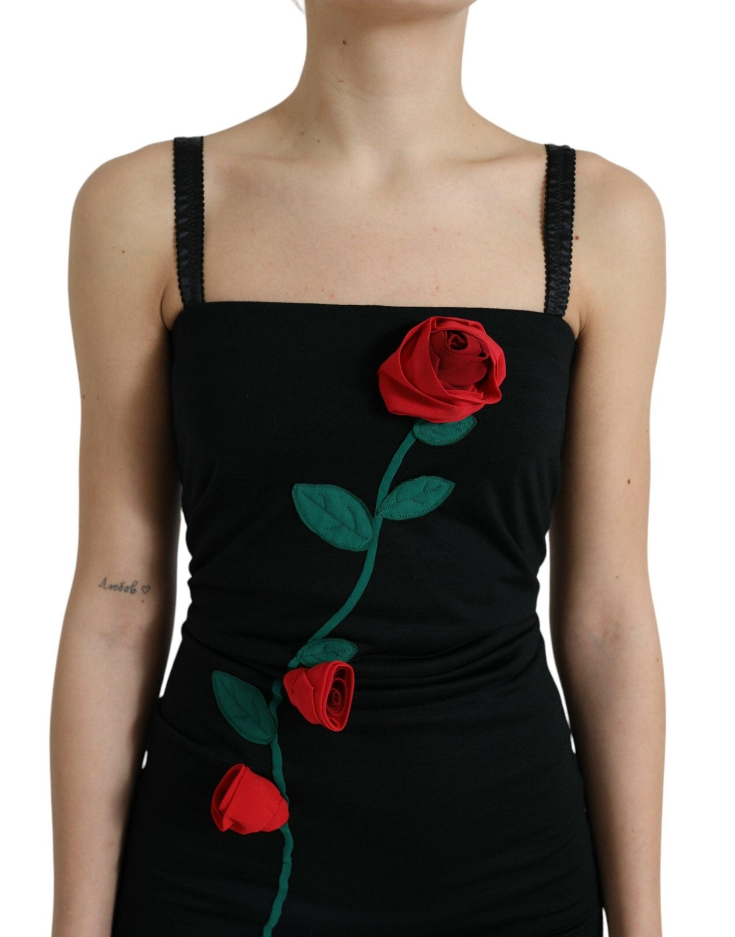 Dolce & Gabbana Elegant Floral Embroidery Wool Midi Dress - PER.FASHION