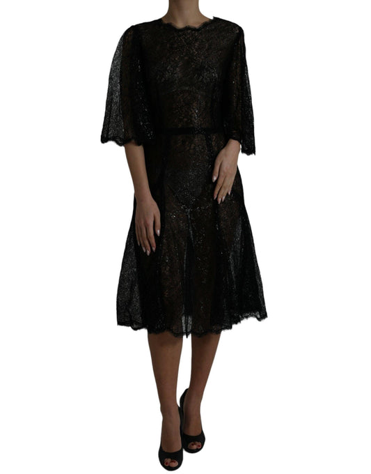 Dolce & Gabbana Elegant Floral Lace Midi Dress - PER.FASHION