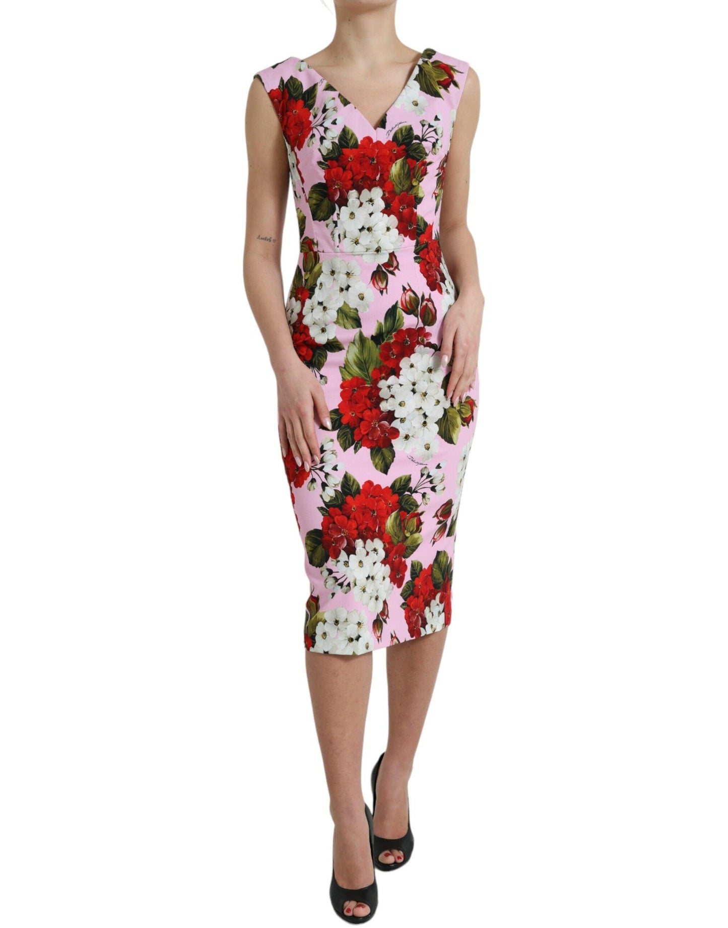 Dolce & Gabbana Elegant Floral Sheath Midi Dress in Pink - PER.FASHION