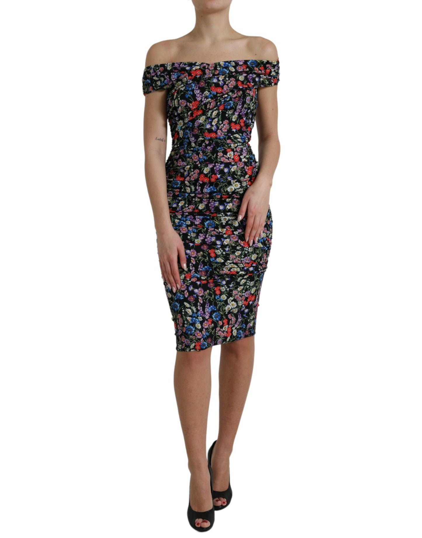 Dolce & Gabbana Elegant Floral Sheath Off Shoulder Dress - PER.FASHION