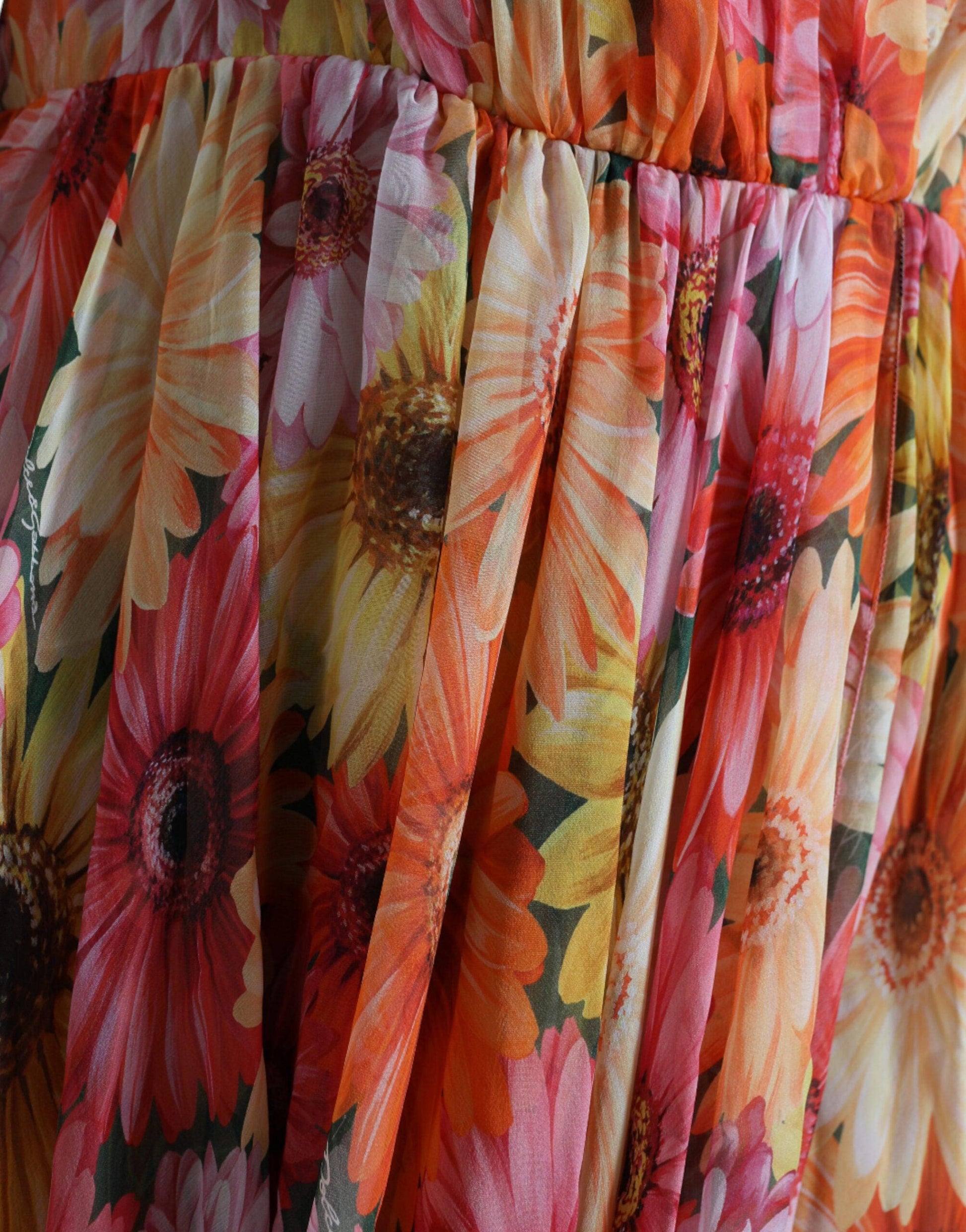 Dolce & Gabbana Elegant Floral Silk Midi Dress with V-Neck - PER.FASHION