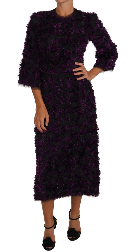 Dolce & Gabbana Elegant Fringe Sheath Dress in Purple & Black - PER.FASHION