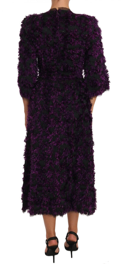 Dolce & Gabbana Elegant Fringe Sheath Dress in Purple & Black - PER.FASHION