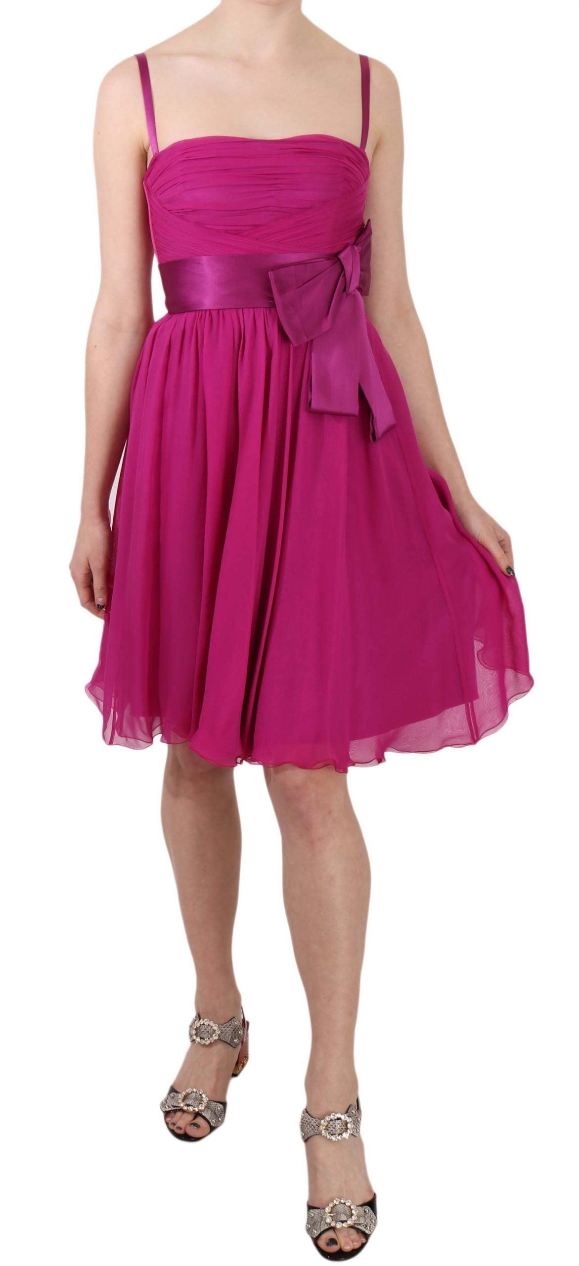 Dolce & Gabbana Elegant Fuchsia Pink Silk Bow Front Dress - PER.FASHION