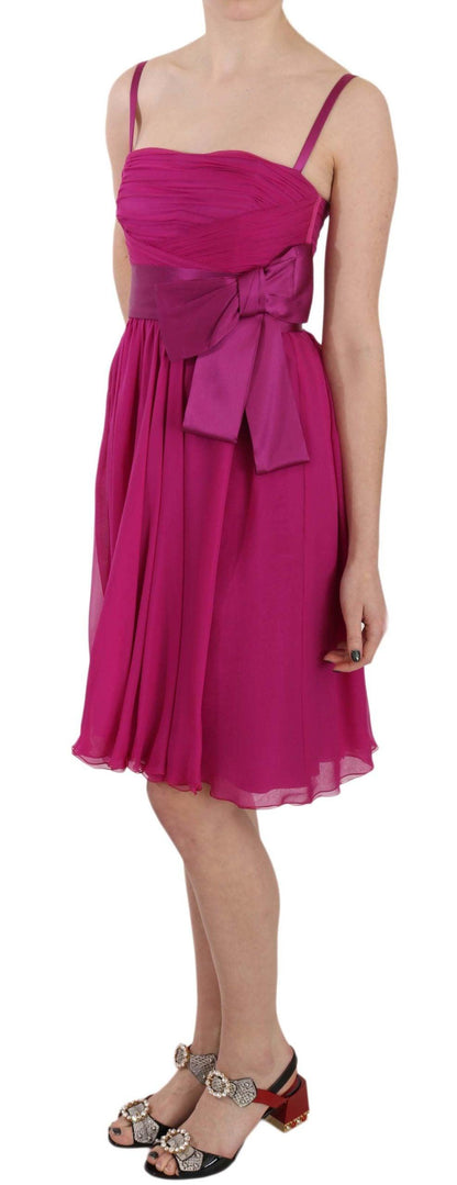 Dolce & Gabbana Elegant Fuchsia Pink Silk Bow Front Dress - PER.FASHION