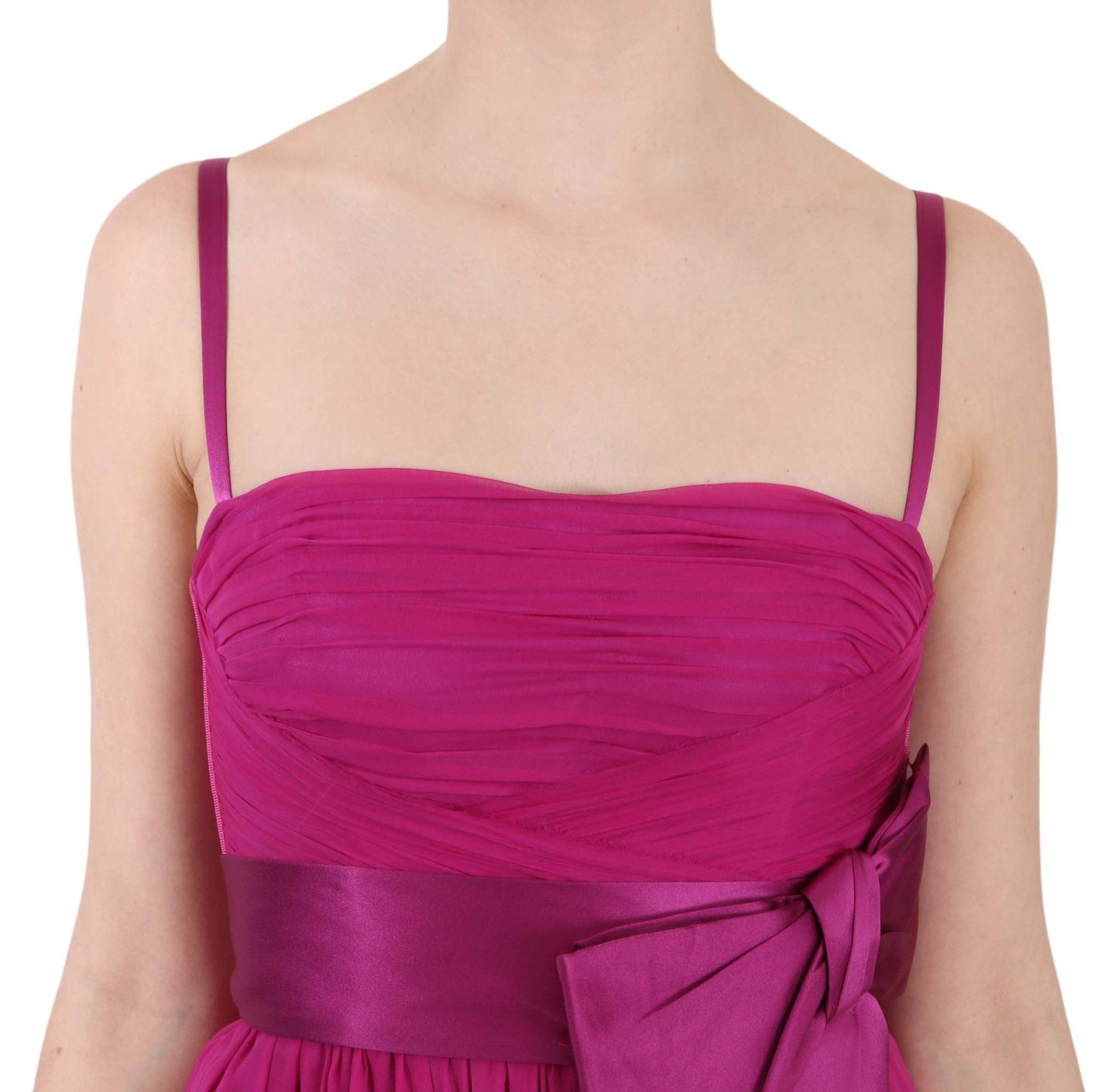 Dolce & Gabbana Elegant Fuchsia Pink Silk Bow Front Dress - PER.FASHION