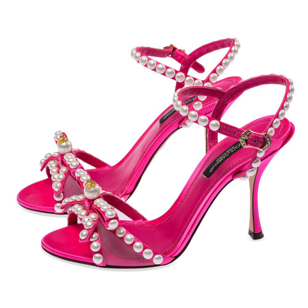 Dolce & Gabbana Elegant Fuchsia Sandals with Pearl Details - PER.FASHION