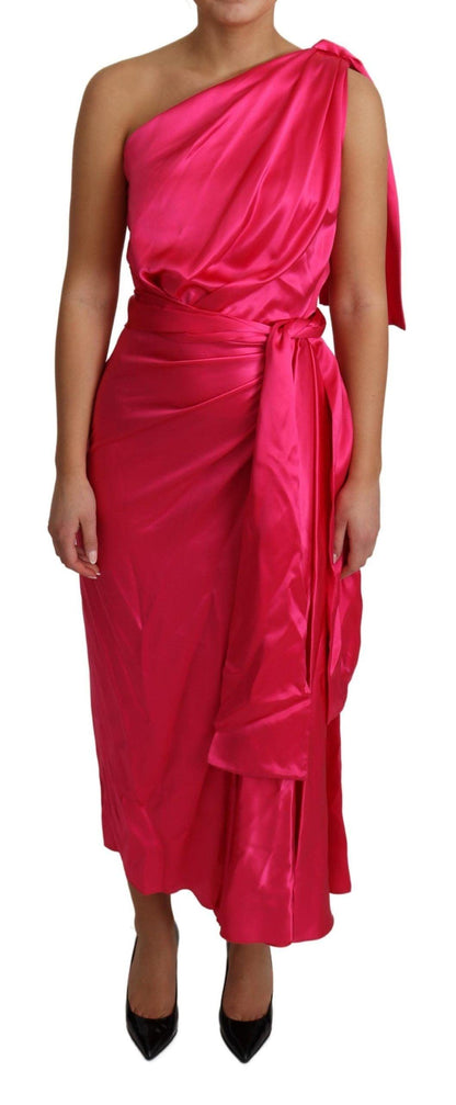 Dolce & Gabbana Elegant Fuchsia Silk One-Shoulder Wrap Dress - PER.FASHION