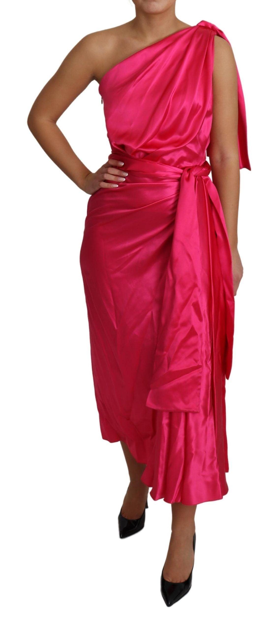 Dolce & Gabbana Elegant Fuchsia Silk One-Shoulder Wrap Dress - PER.FASHION