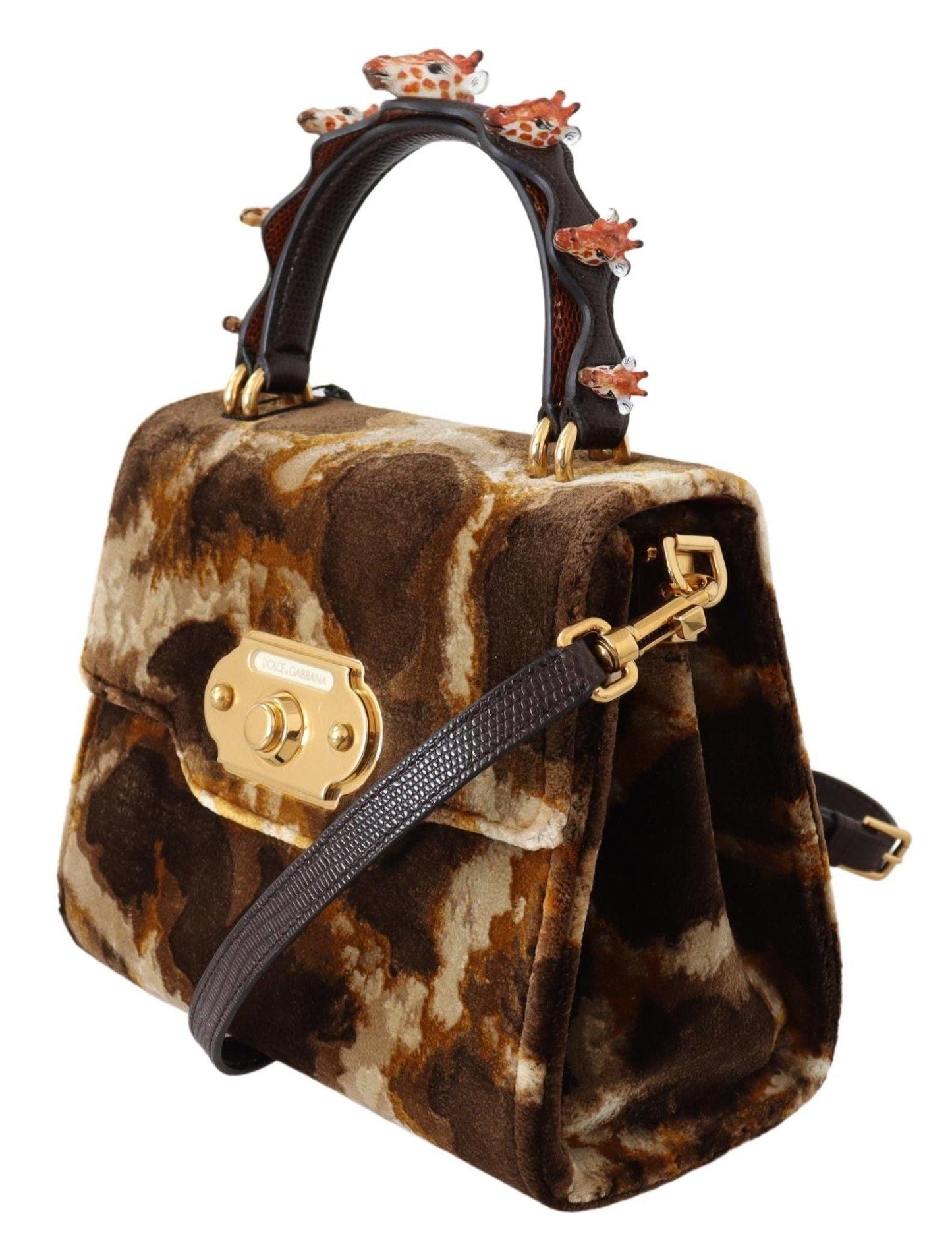 Dolce & Gabbana Elegant Giraffe Pattern Welcome Bag with Gold Accents - PER.FASHION