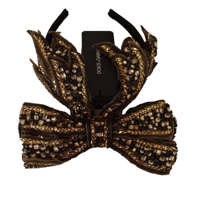 Dolce & Gabbana Elegant Gold Embellished Silk Diadem - PER.FASHION