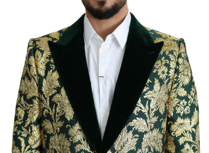 Dolce & Gabbana Elegant Gold Green Jacquard Sicilia Jacket - PER.FASHION