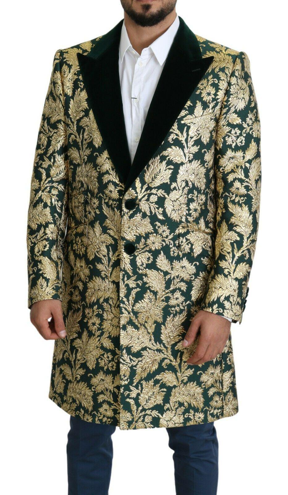 Dolce & Gabbana Elegant Gold Green Jacquard Sicilia Jacket - PER.FASHION