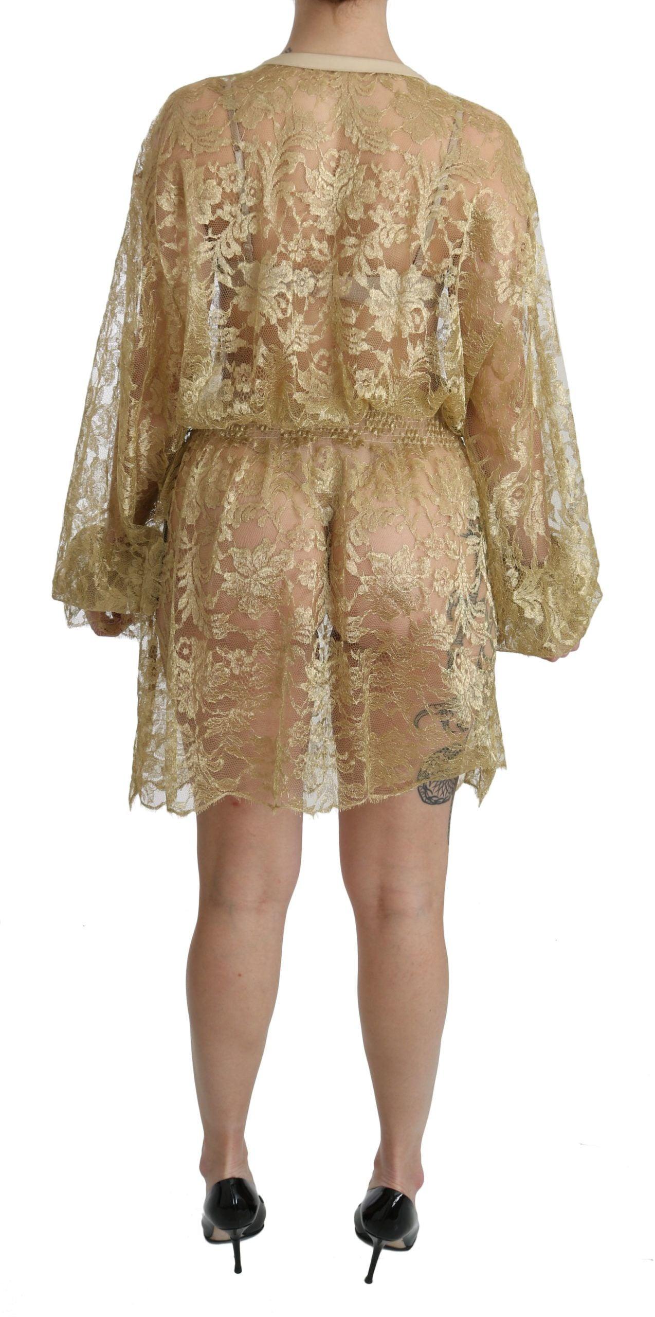 Dolce & Gabbana Elegant Gold Lace A-Line Knee Length Dress - PER.FASHION
