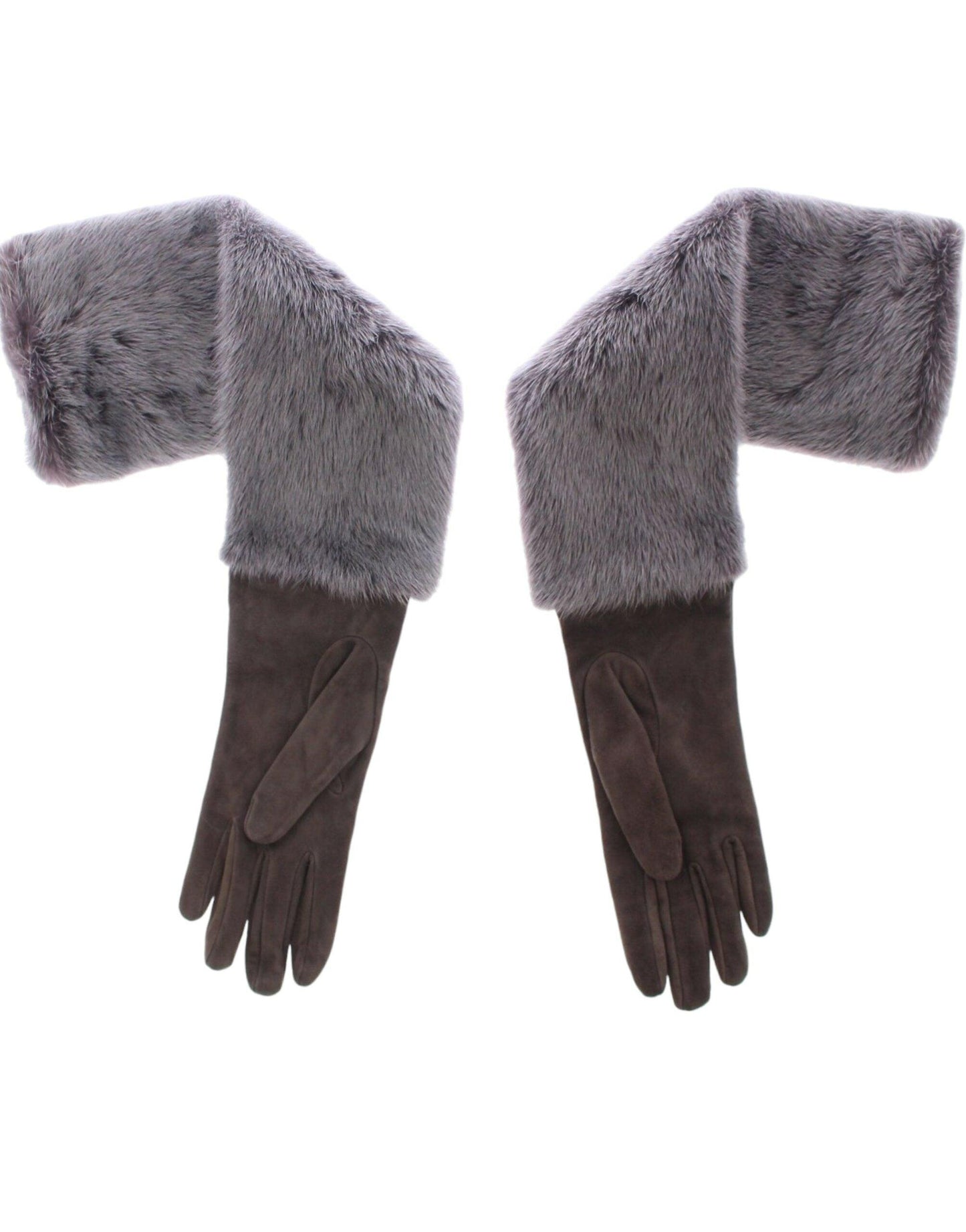 Dolce & Gabbana Elegant Gray Mink Fur Leather Elbow Gloves - PER.FASHION