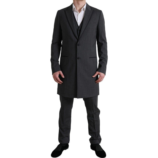 Dolce & Gabbana Elegant Gray Polka Dotted Three-Piece Suit - PER.FASHION