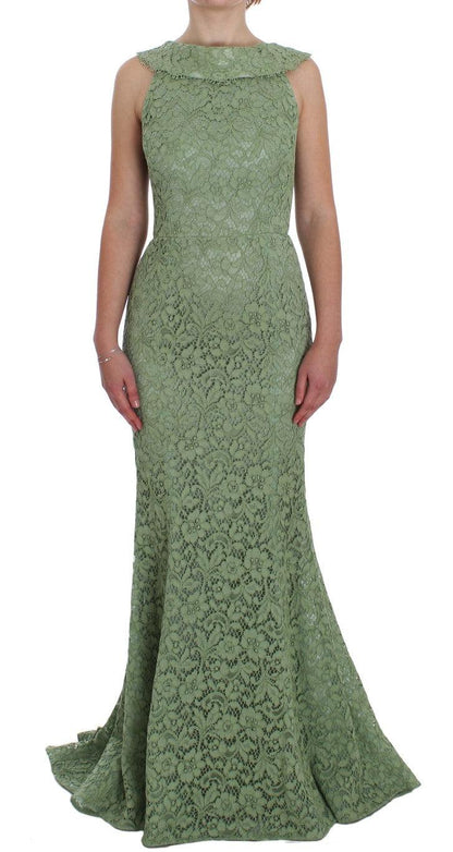 Dolce & Gabbana Elegant Green Floral Lace Maxi Dress - PER.FASHION