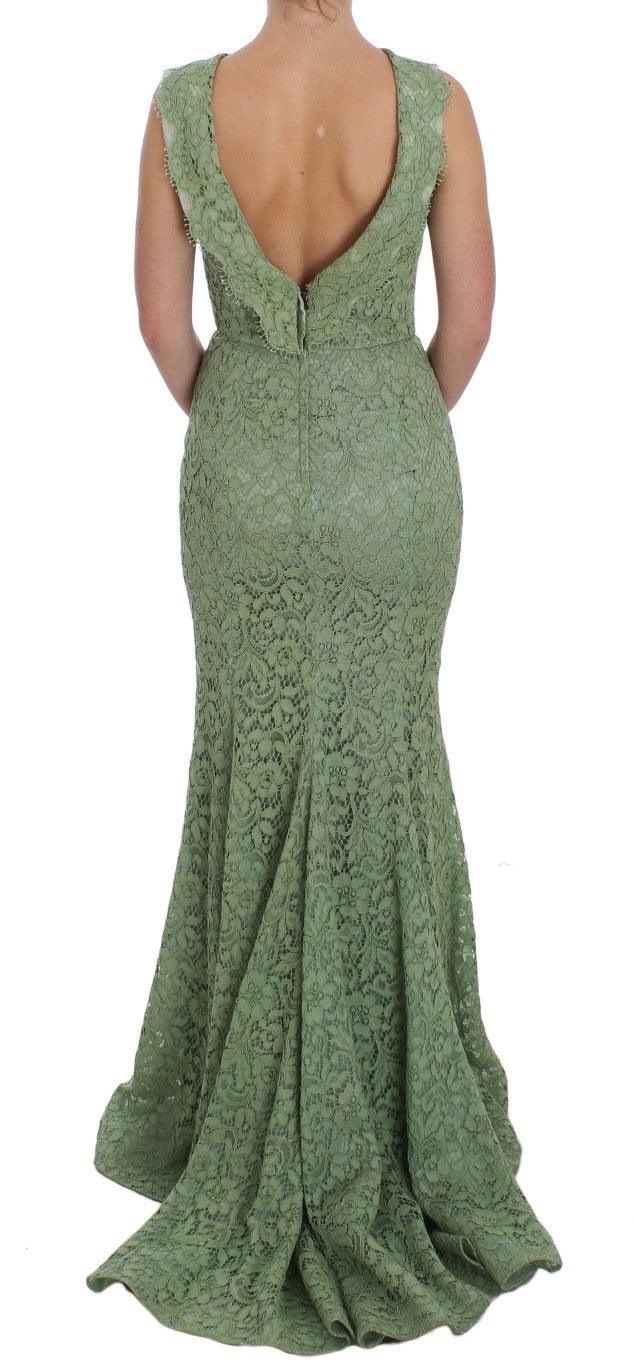 Dolce & Gabbana Elegant Green Floral Lace Maxi Dress - PER.FASHION