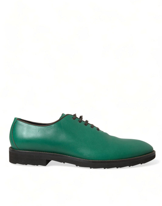 Dolce & Gabbana Elegant Green Leather Oxford Dress Shoes - PER.FASHION