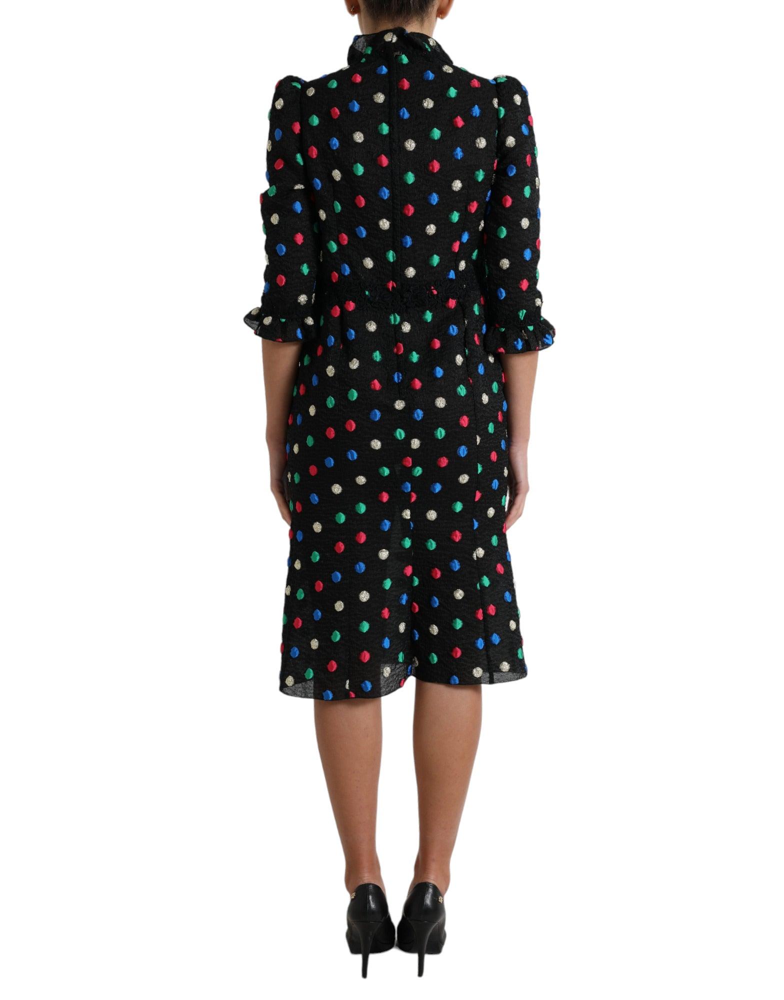 Dolce & Gabbana Elegant High Neck Polka Dot Midi Dress - PER.FASHION